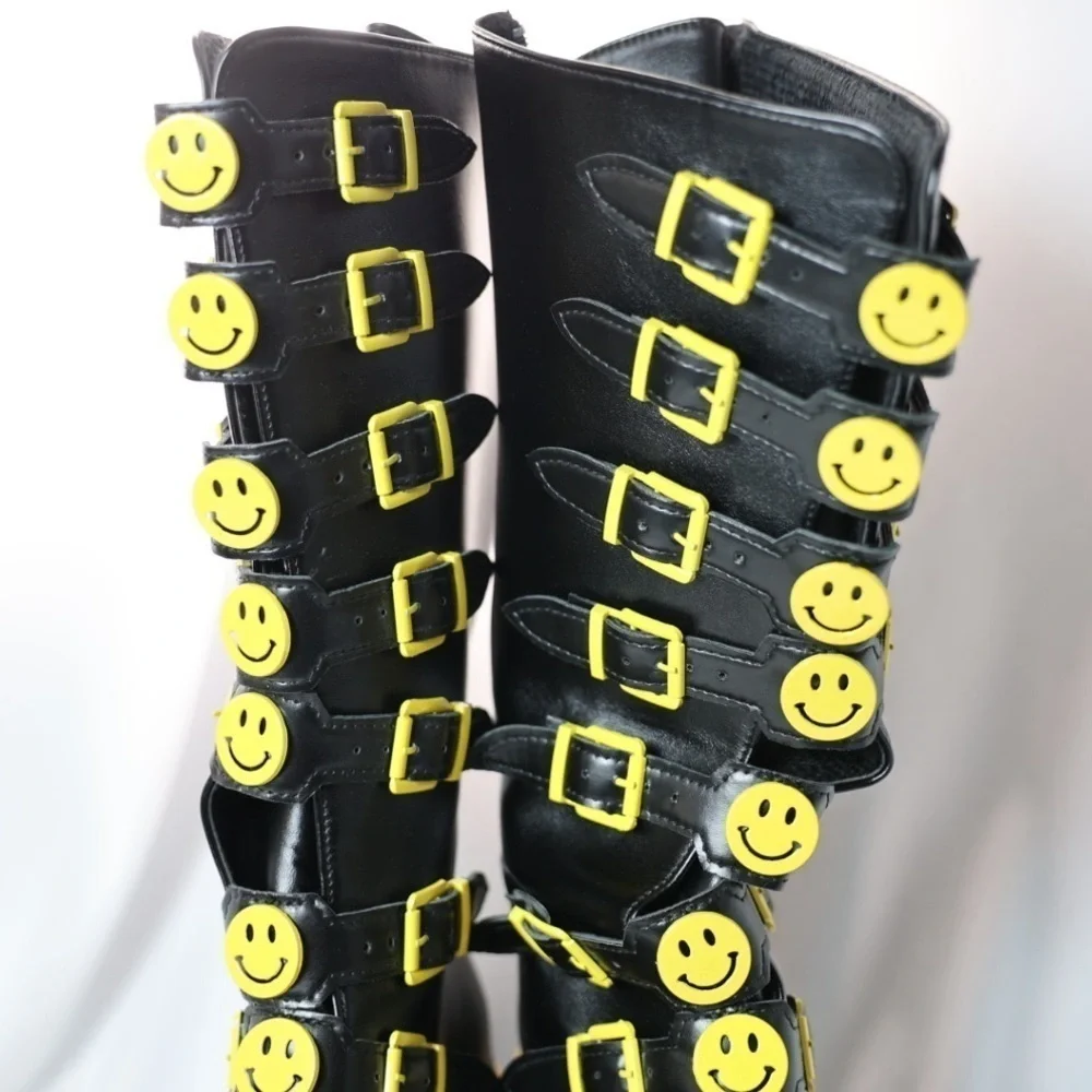 🅽🅴🆆 smiley face platform buckle boots, 90s happy face, EU 39 / US 7-8